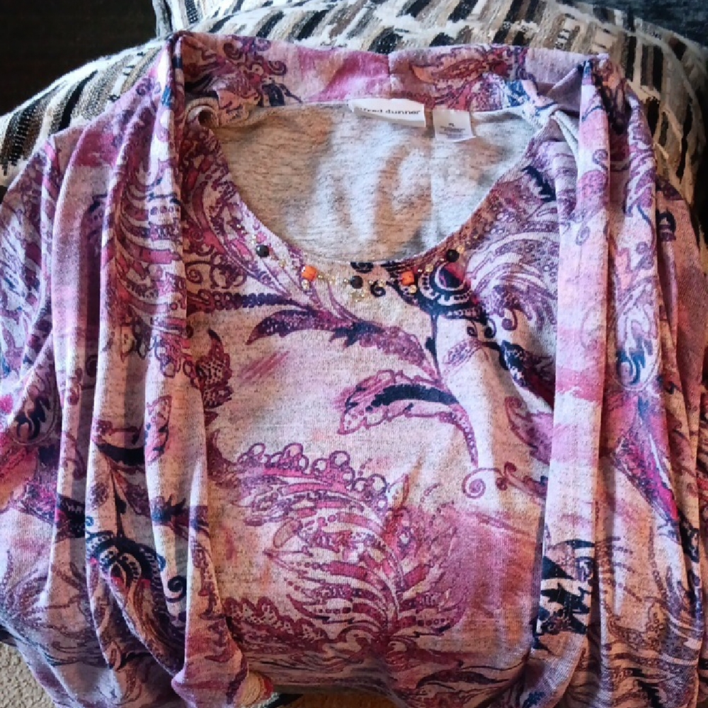 Pink and Purple Shirt With Built In Cardigan